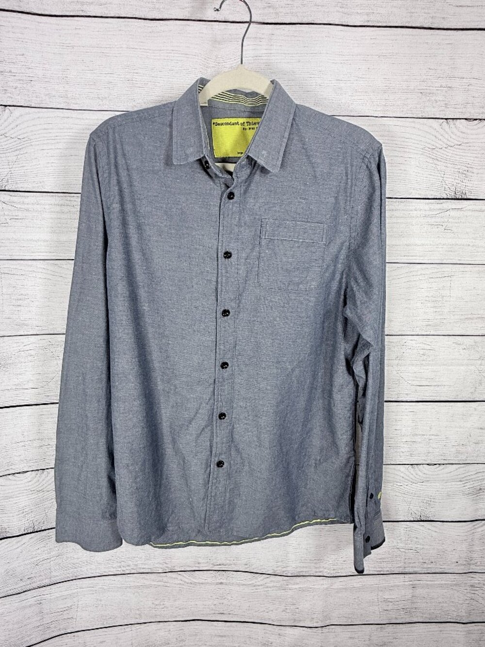 Descendants of Thieves Bluish Gray Unique Sleeve Button Down Shirt Size L